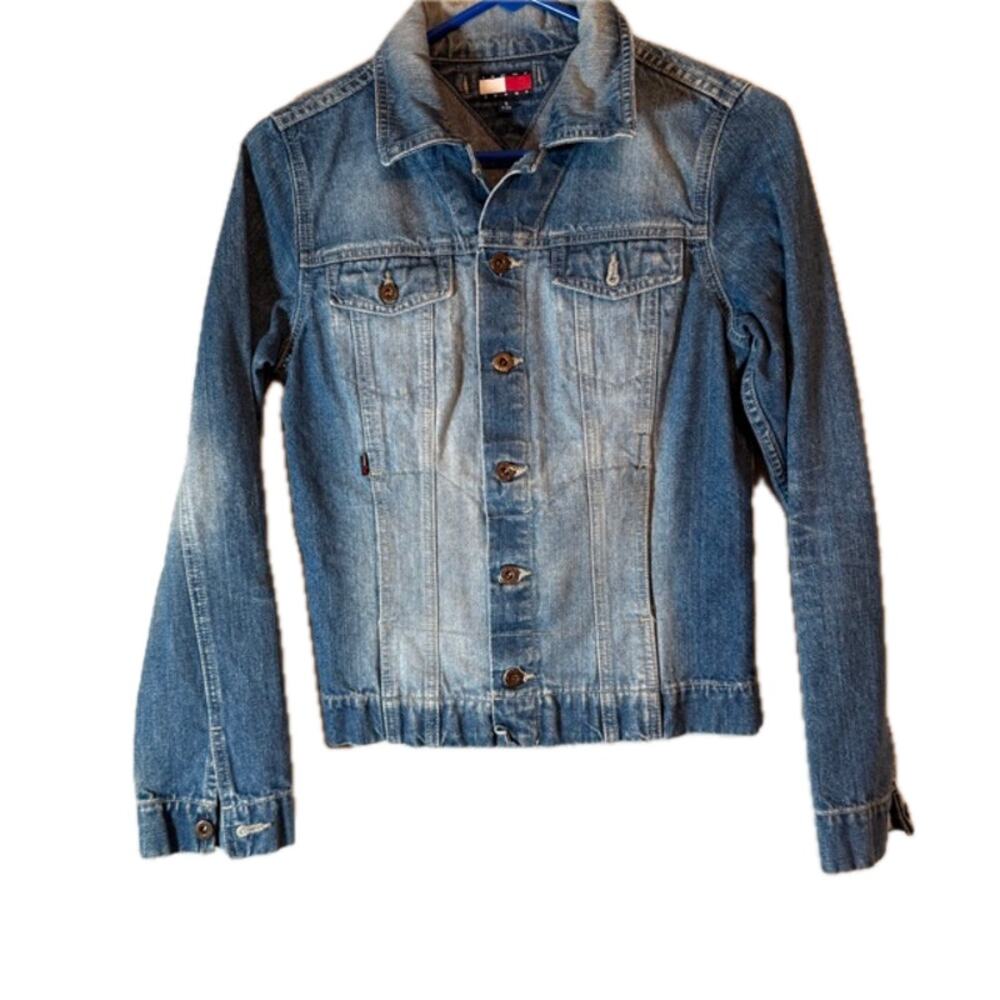 Tommy Jeans Small Vintage Light Wash Denim Jacket Button Up Faded Look